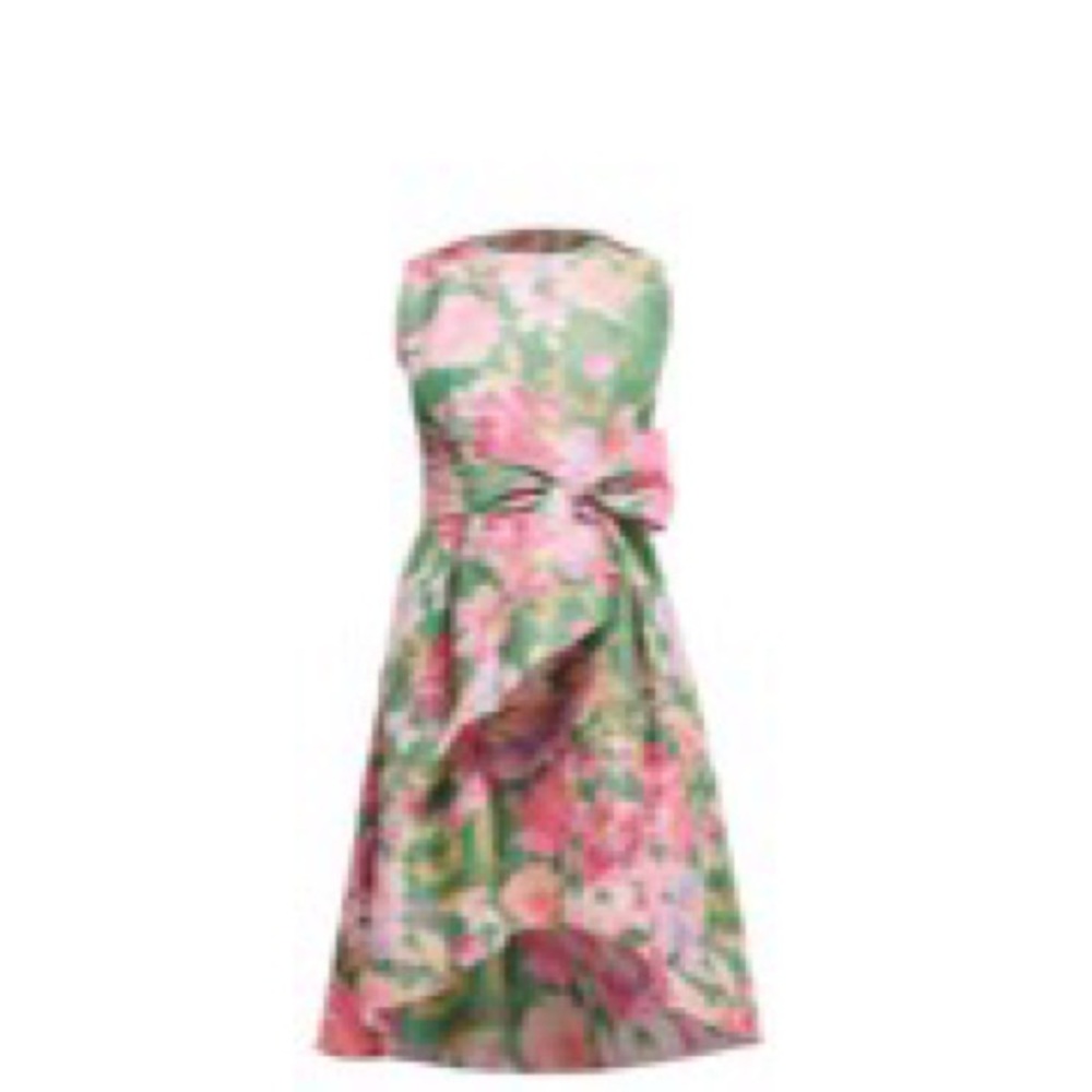 Shoshanna Strapless Floral Dress in Pink and Green with Waist Bow